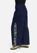 'Delina' Pants Denim – navy, flowing & with print detail