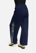 'Delina' Pants Denim – navy, flowing & with print detail